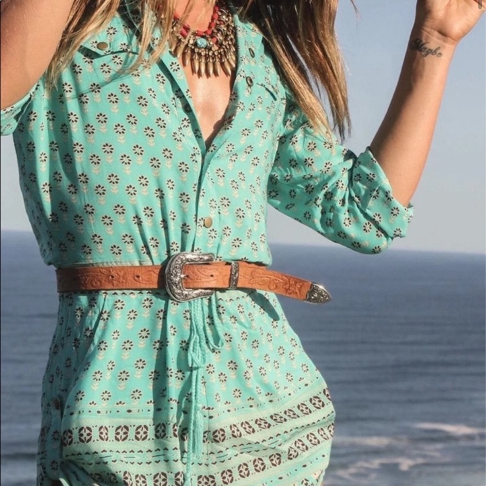 Spell Gypsiana Playdress Turquoise Collared Shirt Dress
